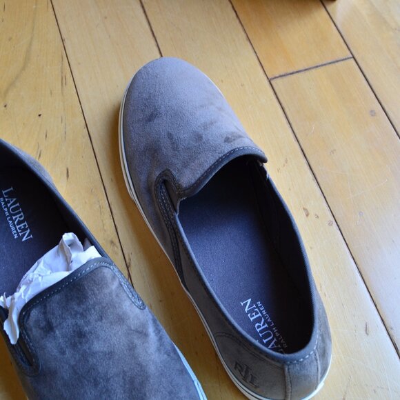 Ralph Lauren Grey Velvet Janis Slip On Round Toe Sneakers Size 9.5B NEW - Picture 10 of 11